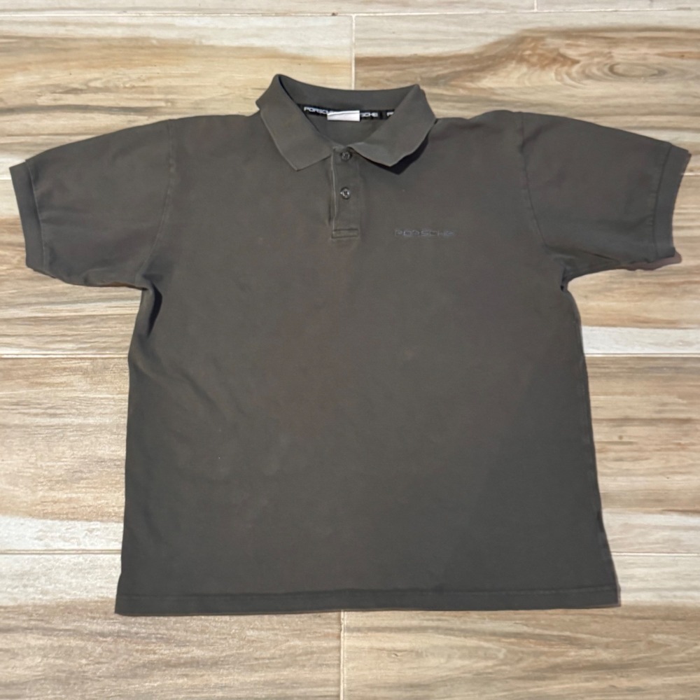 Porsche Design Drivers Selection Mens Polo Shirt Olive Brown Large Made Portugal